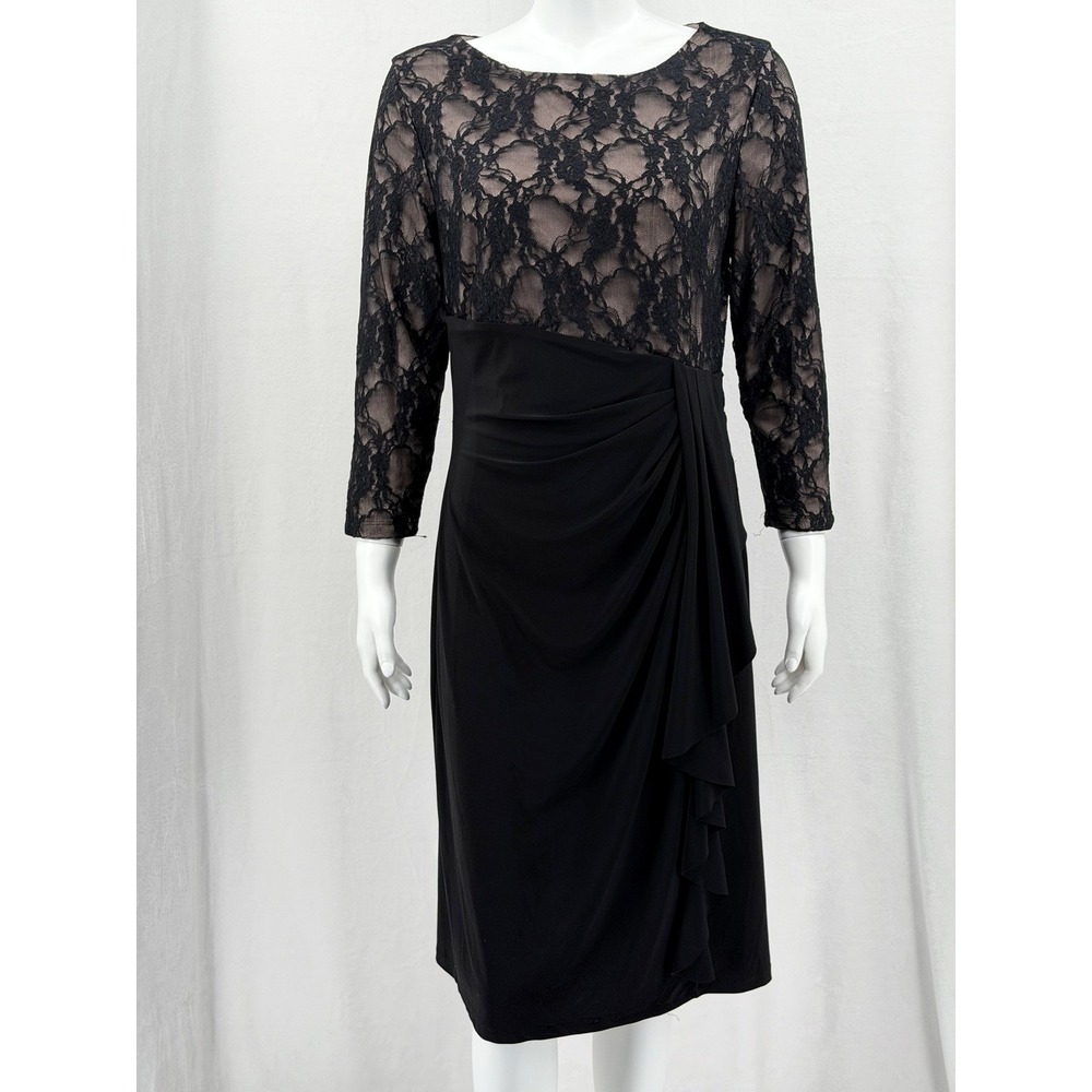Evan Picone Dress Women 12 Black Fit & Flare Floral Lace Stretch Cocktail Office